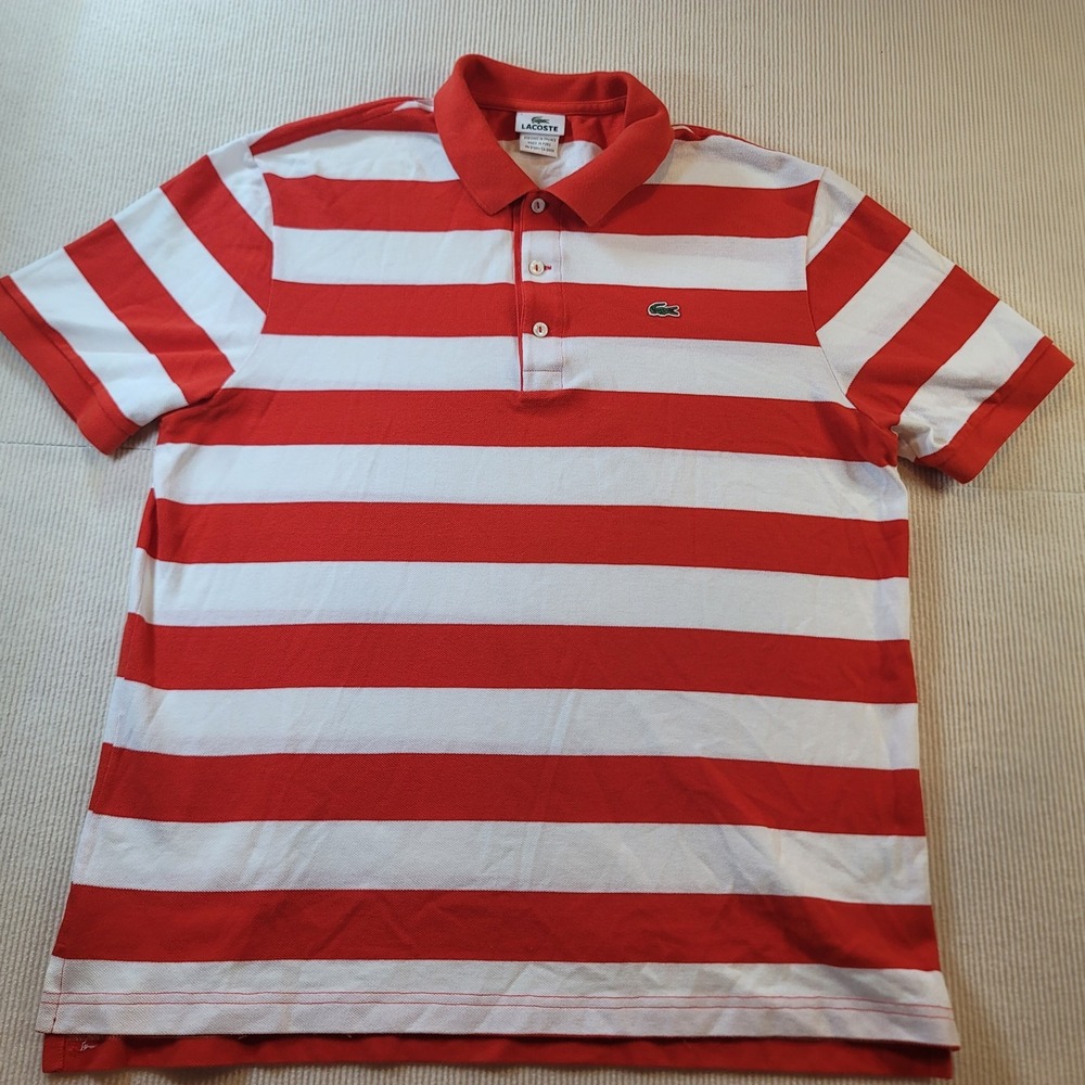 Lacoste Polo Mens shirt Striped XLarge RED White alligator logo Y2K Preppy